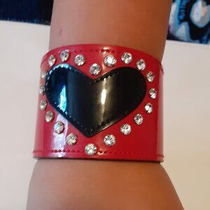 NEW Black Heart Bracelet Rhinestone PVC Punk RAVE ECD